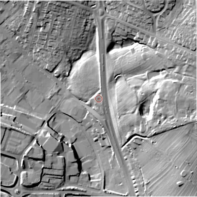 Shaded relief map of the ground around ST57PJ, computed from Environment Agency LiDAR. The ground here sits at about 139 m above sea level and falls 30 m across the surrounding 800 m. Surface water reaching this point runs off ground lying to the north, 7.9 m higher.