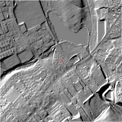 Shaded relief map of the ground around ST61ND, computed from Environment Agency LiDAR. The ground here sits at about 136 m above sea level and falls 36 m across the surrounding 800 m. Surface water reaching this point runs off ground lying to the south-west, 4.7 m higher.