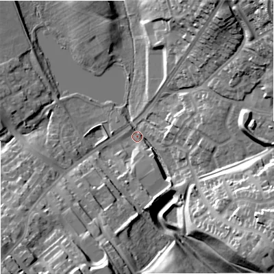 Shaded relief map of the ground around ST61NG, computed from Environment Agency LiDAR. The ground here sits at about 134 m above sea level and falls 34 m across the surrounding 800 m. Surface water reaching this point runs off ground lying to the south-east, 27.3 m higher.