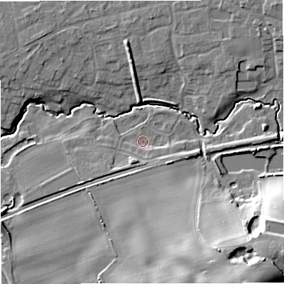 Shaded relief map of the ground around ST72WE, computed from Environment Agency LiDAR. The ground here sits at about 86 m above sea level and falls 29 m across the surrounding 800 m. Surface water reaching this point runs off ground lying to the south-east, 24.8 m higher.