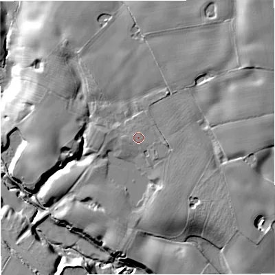 Shaded relief map of the ground around ST73SW, computed from Environment Agency LiDAR. The ground here sits at about 93 m above sea level and falls 27 m across the surrounding 800 m. Surface water reaching this point runs off ground lying to the east, 1.0 m higher.