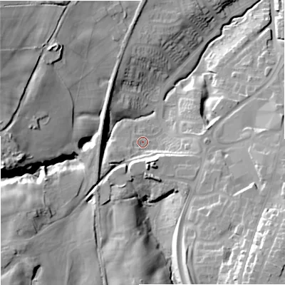 Shaded relief map of the ground around ST86SW, computed from Environment Agency LiDAR. The ground here sits at about 167 m above sea level and falls 41 m across the surrounding 800 m. Surface water reaching this point runs off ground lying to the south-west, 29.6 m higher.