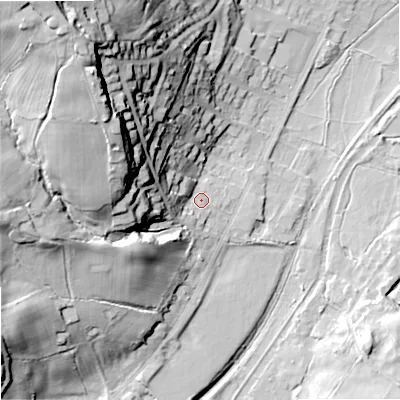 Shaded relief map of the ground around ST99EN, computed from Environment Agency LiDAR. The ground here sits at about 152 m above sea level and falls 59 m across the surrounding 800 m. Surface water reaching this point runs off ground lying to the north-west, 39.4 m higher.