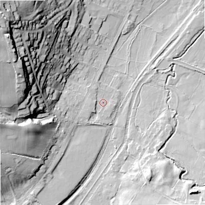 Shaded relief map of the ground around ST99EU, computed from Environment Agency LiDAR. The ground here sits at about 149 m above sea level and falls 57 m across the surrounding 800 m. Surface water reaching this point runs off ground lying to the west-south-west, 6.0 m higher.