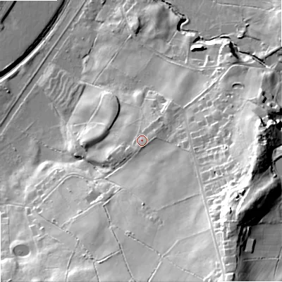 Shaded relief map of the ground around ST99LL, computed from Environment Agency LiDAR. The ground here sits at about 166 m above sea level and falls 54 m across the surrounding 800 m. Surface water reaching this point runs off ground lying to the south-east, 30.5 m higher.