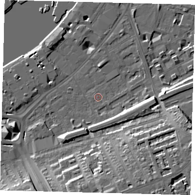 Shaded relief map of the ground around SW112BS, computed from Environment Agency LiDAR. The ground here sits at about 5 m above sea level and falls 20 m across the surrounding 800 m. Surface water reaching this point runs off ground lying to the east-south-east, 13.8 m higher.