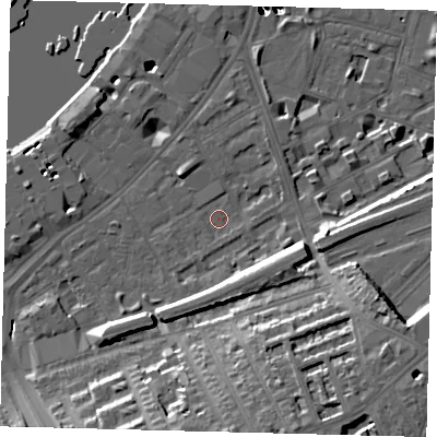 Shaded relief map of the ground around SW112BX, computed from Environment Agency LiDAR. The ground here sits at about 5 m above sea level and falls 57 m across the surrounding 800 m. Surface water reaching this point runs off ground lying to the south-south-east, 15.8 m higher.