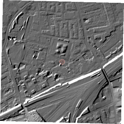 Shaded relief map of the ground around SW112EE, computed from Environment Agency LiDAR. The ground here sits at about 3 m above sea level and falls 54 m across the surrounding 800 m. Surface water reaching this point runs off ground lying to the south, 15.4 m higher.