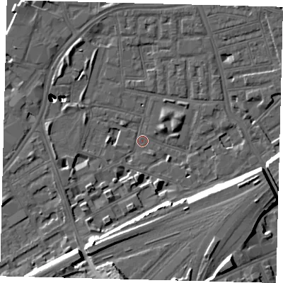 Shaded relief map of the ground around SW112EG, computed from Environment Agency LiDAR. The ground here sits at about 3 m above sea level and falls 52 m across the surrounding 800 m. Surface water reaching this point runs off ground lying to the south-south-west, 11.0 m higher.
