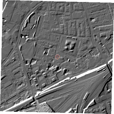 Shaded relief map of the ground around SW112EH, computed from Environment Agency LiDAR. The ground here sits at about 3 m above sea level and falls 54 m across the surrounding 800 m. Surface water reaching this point runs off ground lying to the south-south-east, 15.4 m higher.
