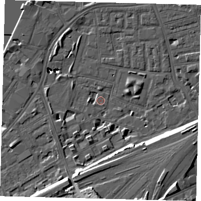 Shaded relief map of the ground around SW112EN, computed from Environment Agency LiDAR. The ground here sits at about 3 m above sea level and falls 52 m across the surrounding 800 m. Surface water reaching this point runs off ground lying to the south-south-west, 11.0 m higher.