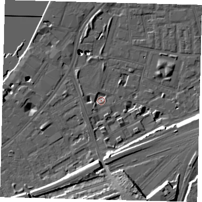 Shaded relief map of the ground around SW112ES, computed from Environment Agency LiDAR. The ground here sits at about 3 m above sea level and falls 54 m across the surrounding 800 m. Surface water reaching this point runs off ground lying to the south-south-east, 3.2 m higher.