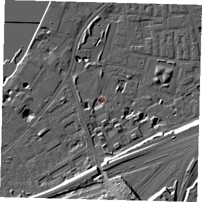 Shaded relief map of the ground around SW112EZ, computed from Environment Agency LiDAR. The ground here sits at about 3 m above sea level and falls 54 m across the surrounding 800 m. Surface water reaching this point runs off ground lying to the south-south-east, 3.2 m higher.