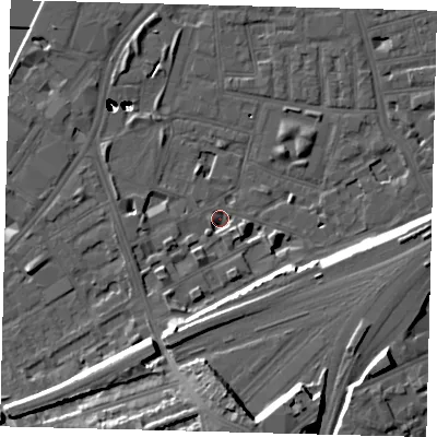 Shaded relief map of the ground around SW112HG, computed from Environment Agency LiDAR. The ground here sits at about 3 m above sea level and falls 54 m across the surrounding 800 m. Surface water reaching this point runs off ground lying to the south-south-west, 10.8 m higher.