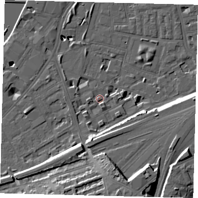 Shaded relief map of the ground around SW112HS, computed from Environment Agency LiDAR. The ground here sits at about 4 m above sea level and falls 54 m across the surrounding 800 m. Surface water reaching this point runs off ground lying to the south-south-west, 3.0 m higher.
