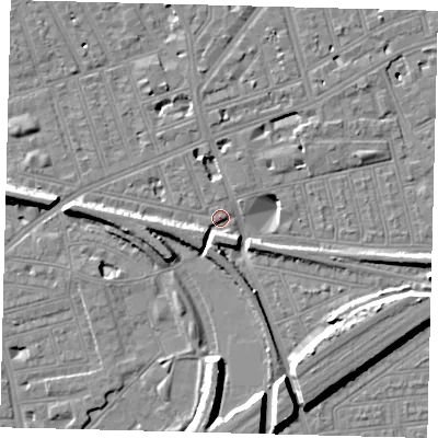 Shaded relief map of the ground around SW112JG, computed from Environment Agency LiDAR. The ground here sits at about 3 m above sea level and falls 11 m across the surrounding 800 m. Surface water reaching this point runs off ground lying to the south-east, 11.1 m higher.