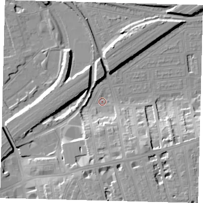 Shaded relief map of the ground around SW112JN, computed from Environment Agency LiDAR. The ground here sits at about 3 m above sea level and falls 19 m across the surrounding 800 m. Surface water reaching this point runs off ground lying to the south-south-east, 16.1 m higher.