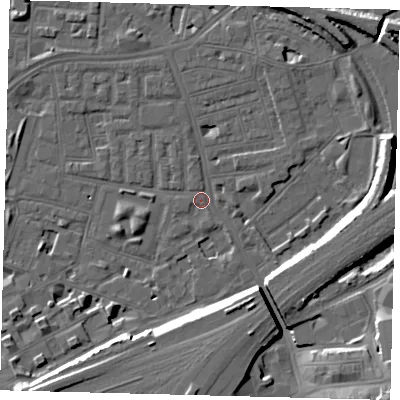 Shaded relief map of the ground around SW112LP, computed from Environment Agency LiDAR. The ground here sits at about 3 m above sea level and falls 15 m across the surrounding 800 m. Surface water reaching this point runs off ground lying to the south-east, 15.0 m higher.