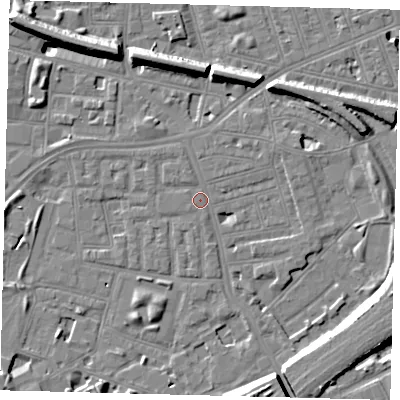 Shaded relief map of the ground around SW112LR, computed from Environment Agency LiDAR. The ground here sits at about 3 m above sea level and falls 12 m across the surrounding 800 m. Surface water reaching this point runs off ground lying to the south-west, 0.9 m higher.