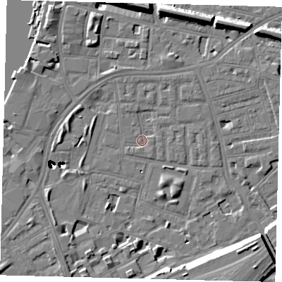 Shaded relief map of the ground around SW112LX, computed from Environment Agency LiDAR. The ground here sits at about 3 m above sea level and falls 47 m across the surrounding 800 m. Surface water reaching this point runs off ground lying to the south-south-west, 1.3 m higher.