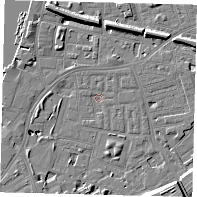 Shaded relief map of the ground around SW112NA, computed from Environment Agency LiDAR. The ground here sits at about 3 m above sea level and falls 47 m across the surrounding 800 m. Surface water reaching this point runs off ground lying to the north-west, 1.5 m higher.