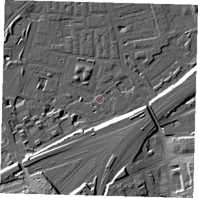 Shaded relief map of the ground around SW112NJ, computed from Environment Agency LiDAR. The ground here sits at about 3 m above sea level and falls 25 m across the surrounding 800 m. Surface water reaching this point runs off ground lying to the south, 15.7 m higher.