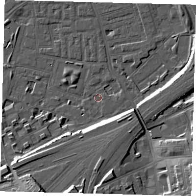 Shaded relief map of the ground around SW112NP, computed from Environment Agency LiDAR. The ground here sits at about 3 m above sea level and falls 17 m across the surrounding 800 m. Surface water reaching this point runs off ground lying to the south, 15.4 m higher.