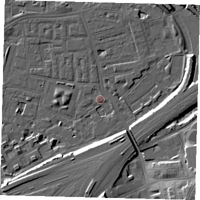 Shaded relief map of the ground around SW112NW, computed from Environment Agency LiDAR. The ground here sits at about 3 m above sea level and falls 16 m across the surrounding 800 m. Surface water reaching this point runs off ground lying to the south, 15.6 m higher.
