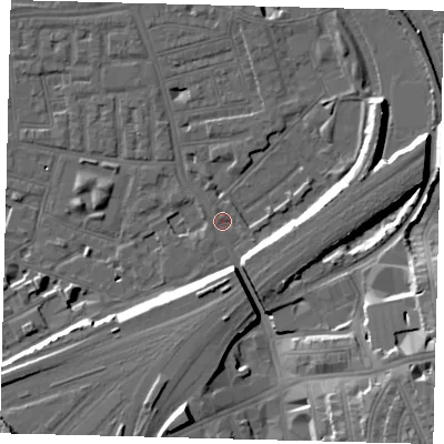 Shaded relief map of the ground around SW112PE, computed from Environment Agency LiDAR. The ground here sits at about 3 m above sea level and falls 17 m across the surrounding 800 m. Surface water reaching this point runs off ground lying to the south-east, 16.5 m higher.