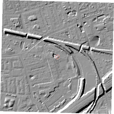 Shaded relief map of the ground around SW112PR, computed from Environment Agency LiDAR. The ground here sits at about 3 m above sea level and falls 11 m across the surrounding 800 m. Surface water reaching this point runs off ground lying to the north-east, 6.8 m higher.