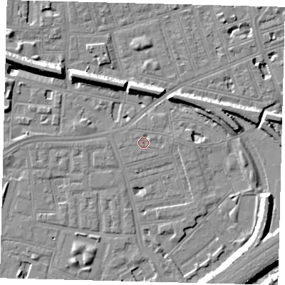 Shaded relief map of the ground around SW112PY, computed from Environment Agency LiDAR. The ground here sits at about 3 m above sea level and falls 11 m across the surrounding 800 m. Surface water reaching this point runs off ground lying to the east, 1.7 m higher.