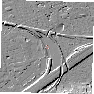 Shaded relief map of the ground around SW112QL, computed from Environment Agency LiDAR. The ground here sits at about 3 m above sea level and falls 12 m across the surrounding 800 m. Surface water reaching this point runs off ground lying to the south, 8.8 m higher.