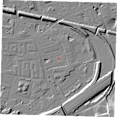Shaded relief map of the ground around SW112QQ, computed from Environment Agency LiDAR. The ground here sits at about 3 m above sea level and falls 15 m across the surrounding 800 m. Surface water reaching this point runs off ground lying to the north-north-east, 3.4 m higher.