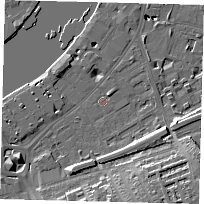 Shaded relief map of the ground around SW112QZ, computed from Environment Agency LiDAR. The ground here sits at about 5 m above sea level and falls 55 m across the surrounding 800 m. Surface water reaching this point runs off ground lying to the east-south-east, 13.7 m higher.