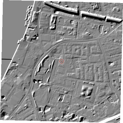 Shaded relief map of the ground around SW112SL, computed from Environment Agency LiDAR. The ground here sits at about 3 m above sea level and falls 47 m across the surrounding 800 m. Surface water reaching this point runs off ground lying to the south-west, 41.4 m higher.