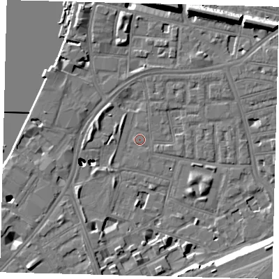 Shaded relief map of the ground around SW112SR, computed from Environment Agency LiDAR. The ground here sits at about 3 m above sea level and falls 47 m across the surrounding 800 m. Surface water reaching this point runs off ground lying to the south-west, 41.4 m higher.