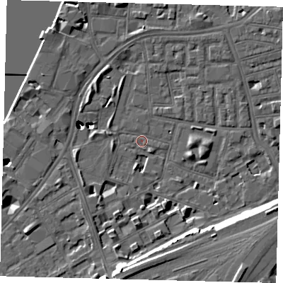 Shaded relief map of the ground around SW112TX, computed from Environment Agency LiDAR. The ground here sits at about 3 m above sea level and falls 48 m across the surrounding 800 m. Surface water reaching this point runs off ground lying to the south, 11.0 m higher.