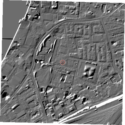 Shaded relief map of the ground around SW112UG, computed from Environment Agency LiDAR. The ground here sits at about 3 m above sea level and falls 48 m across the surrounding 800 m. Surface water reaching this point runs off ground lying to the south-east, 10.6 m higher.