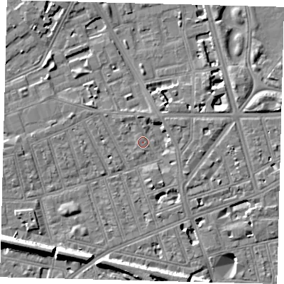Shaded relief map of the ground around SW113AD, computed from Environment Agency LiDAR. The ground here sits at about 4 m above sea level and falls 11 m across the surrounding 800 m. Surface water reaching this point runs off ground lying to the north-west, 2.4 m higher.