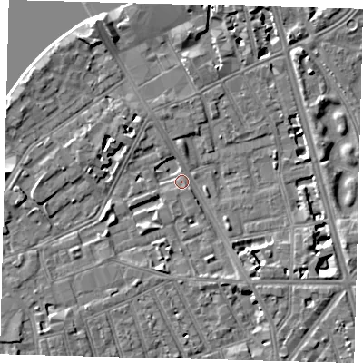 Shaded relief map of the ground around SW113AF, computed from Environment Agency LiDAR. The ground here sits at about 3 m above sea level and falls 9 m across the surrounding 800 m. Surface water reaching this point runs off ground lying to the south-south-east, 0.9 m higher.