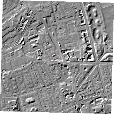Shaded relief map of the ground around SW113AH, computed from Environment Agency LiDAR. The ground here sits at about 3 m above sea level and falls 7 m across the surrounding 800 m. Surface water reaching this point runs off ground lying to the east, 6.7 m higher.