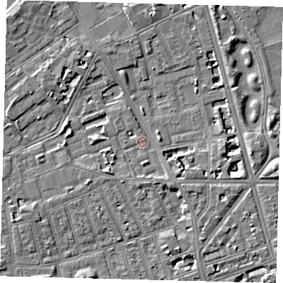 Shaded relief map of the ground around SW113AJ, computed from Environment Agency LiDAR. The ground here sits at about 3 m above sea level and falls 7 m across the surrounding 800 m. Surface water reaching this point runs off ground lying to the east-south-east, 6.7 m higher.