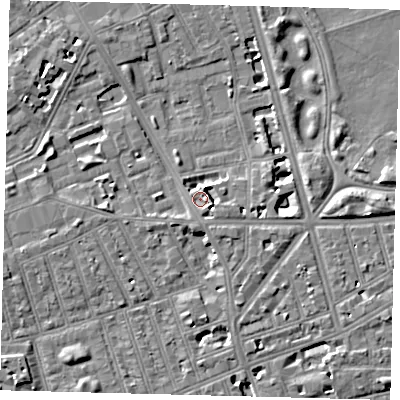 Shaded relief map of the ground around SW113AS, computed from Environment Agency LiDAR. The ground here sits at about 3 m above sea level and falls 7 m across the surrounding 800 m. Surface water reaching this point runs off ground lying to the east-south-east, 4.4 m higher.