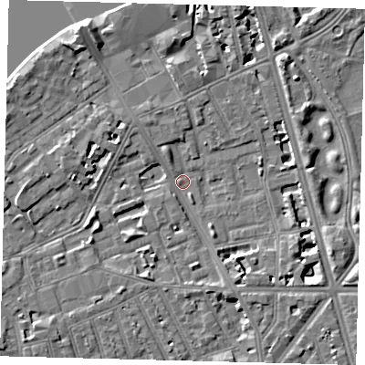 Shaded relief map of the ground around SW113AT, computed from Environment Agency LiDAR. The ground here sits at about 3 m above sea level and falls 9 m across the surrounding 800 m. Surface water reaching this point runs off ground lying to the south-west, 0.9 m higher.