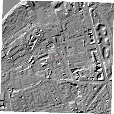 Shaded relief map of the ground around SW113AW, computed from Environment Agency LiDAR. The ground here sits at about 4 m above sea level and falls 8 m across the surrounding 800 m. Surface water reaching this point runs off ground lying to the east-south-east, 6.7 m higher.