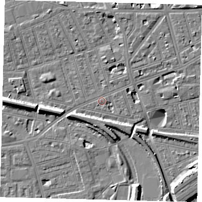 Shaded relief map of the ground around SW113BL, computed from Environment Agency LiDAR. The ground here sits at about 3 m above sea level and falls 11 m across the surrounding 800 m. Surface water reaching this point runs off ground lying to the north-north-east, 3.6 m higher.