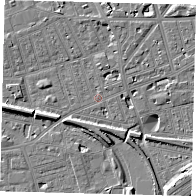Shaded relief map of the ground around SW113BS, computed from Environment Agency LiDAR. The ground here sits at about 3 m above sea level and falls 11 m across the surrounding 800 m. Surface water reaching this point runs off ground lying to the north-north-east, 4.5 m higher.