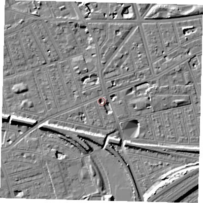 Shaded relief map of the ground around SW113BW, computed from Environment Agency LiDAR. The ground here sits at about 2 m above sea level and falls 11 m across the surrounding 800 m. Surface water reaching this point runs off ground lying to the east, 3.2 m higher.