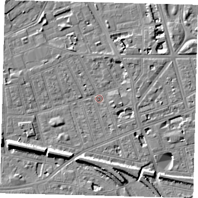 Shaded relief map of the ground around SW113DE, computed from Environment Agency LiDAR. The ground here sits at about 3 m above sea level and falls 11 m across the surrounding 800 m. Surface water reaching this point runs off ground lying to the north-north-east, 2.6 m higher.