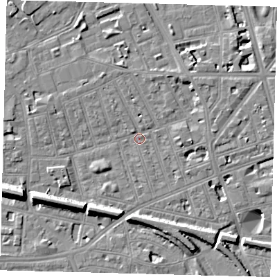Shaded relief map of the ground around SW113DF, computed from Environment Agency LiDAR. The ground here sits at about 3 m above sea level and falls 12 m across the surrounding 800 m. Surface water reaching this point runs off ground lying to the north-north-west, 3.1 m higher.